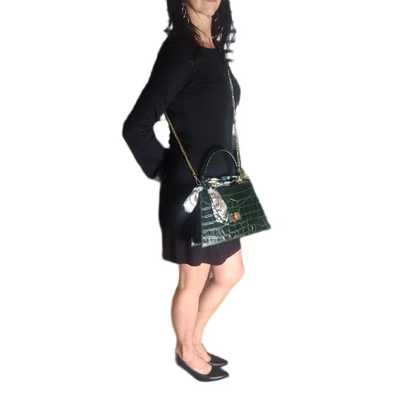 Charlie Leather Teresa Emerald Green Croc Print Small Handbag/Crossbody Bag-NWT - Picture 13 of 13